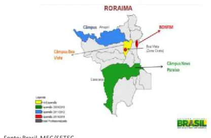 Figura 1: Mapa do Estado de Roraima com a localização dos Câmpus do IFRR