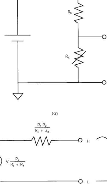 FIGURE 80.1 Classes of signals according to their source terminals. A voltage divider (a) provides a single-ended signal (b) where terminal L is at a constant voltage
