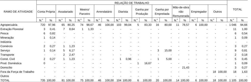 TABELA 13 - BENEFICIÁRIOS DO GÊNERO MASCULINO, SEGUNDO RAMO DE ATIVIDADE E RELAÇÃO DE TRABALHO - REGIÃO SUL - 1998 RELAÇÃO DE TRABALHO