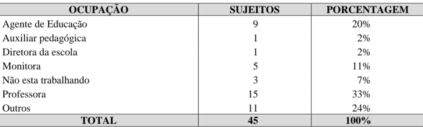 Tabela 5 - Ocupação exercida no Mercado de Trabalho  