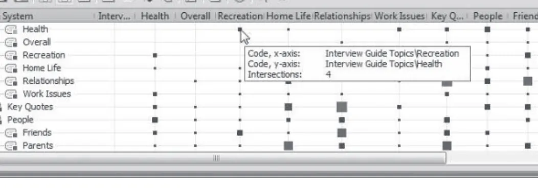 Figure 1.8     A Code Relations Browser screenshot from MAXQDA 10 (courtesy of MAXQDA –  The Art of Text Analysis