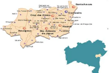 Figura  1.  Localização  do  município  de  Cruz  das  Almas  -  BA,  no  Recôncavo  Sul  Baiano