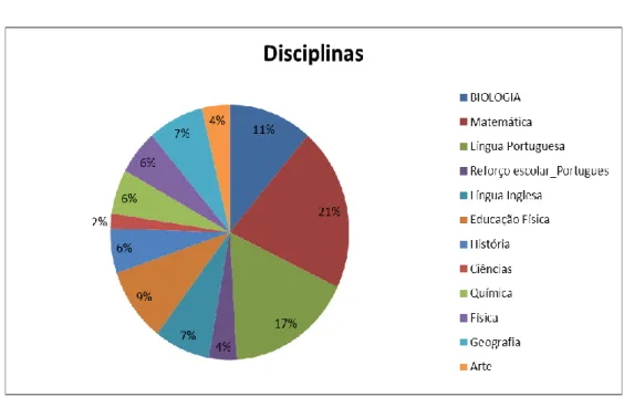 Gráfico 1 – Disciplinas lecionadas pelos professores 