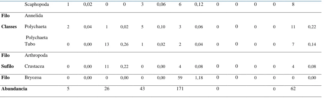 TABELA 2 (cont.): Abundância (Abund.) e frequência relativa (% - FR) dos grandes grupos, Profundidade (Prof.) e Volume (Vol.) das amostras