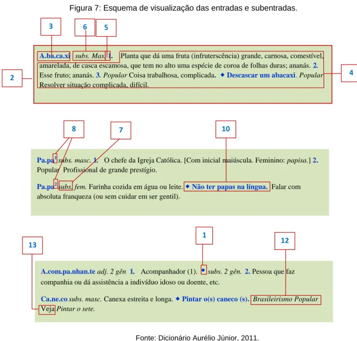 Figura 7: Esquema de visualização das entradas e subentradas. 