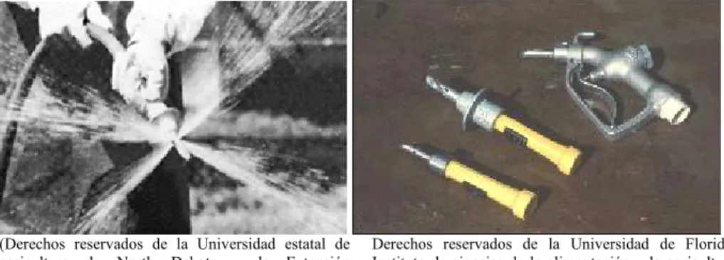 Figura 3: Ejemplos de aparatos de enjuague a presión  El procedimiento para limpiar a presión envases pequeños es el siguiente: 