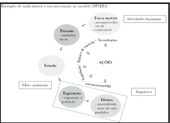 Figura 5. Exemplos de indicadores e sua associação ao modelo DPSEEA. 