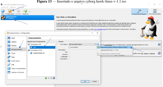 Figura 13 — Inserindo o arquivo cyborg hawk-linux-v-1.1.iso 