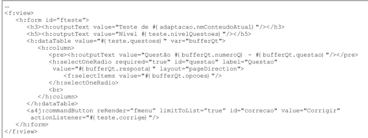 Figura 26. Código da página de testes 