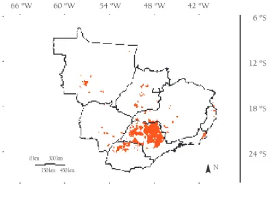 Figura 3: Evolução da área colhida no Brasil; Centro-Sul, Norte-Nordeste e São Paulo