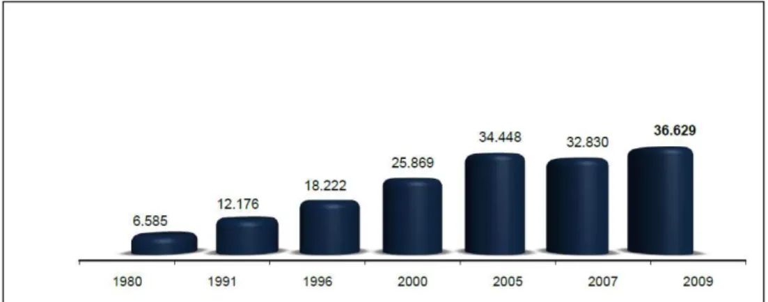 Gráfico 1: Crescimento Populacional de Itapema entre 1980 a 2009. 