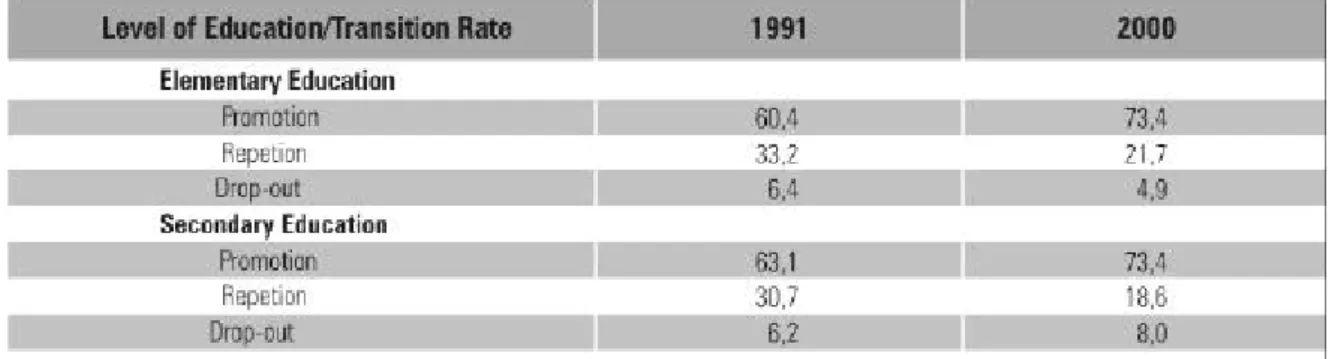 Table 12 – Transition Rates for the Students Flow by Level of Education – Brazil – 1991-2000