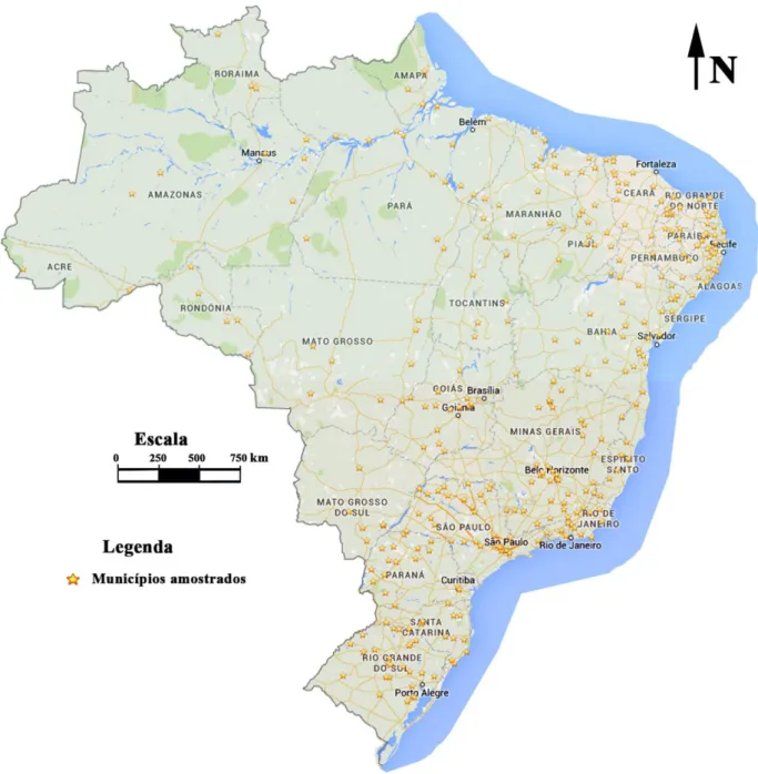 FIGURA 2 - Municípios da amostra, Brasil, 2003-2010  