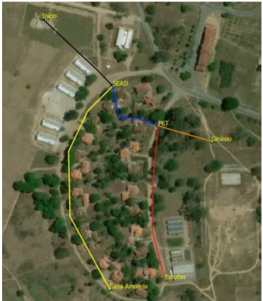 Figura 9: Localização dos nós e trechos da rede de distribuição no terreno 