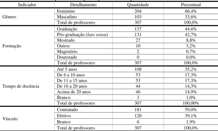Tabela 07 – Perfil dos professores que responderam ao questionário 
