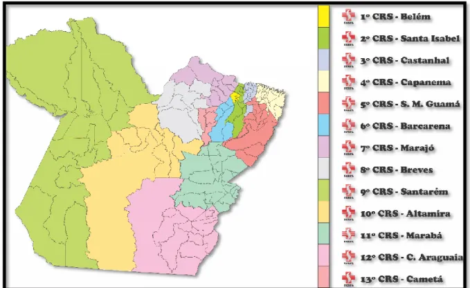 Figura 2. Distribuição geográfica dos Centros Regionais de Saúde do Estado do Pará 