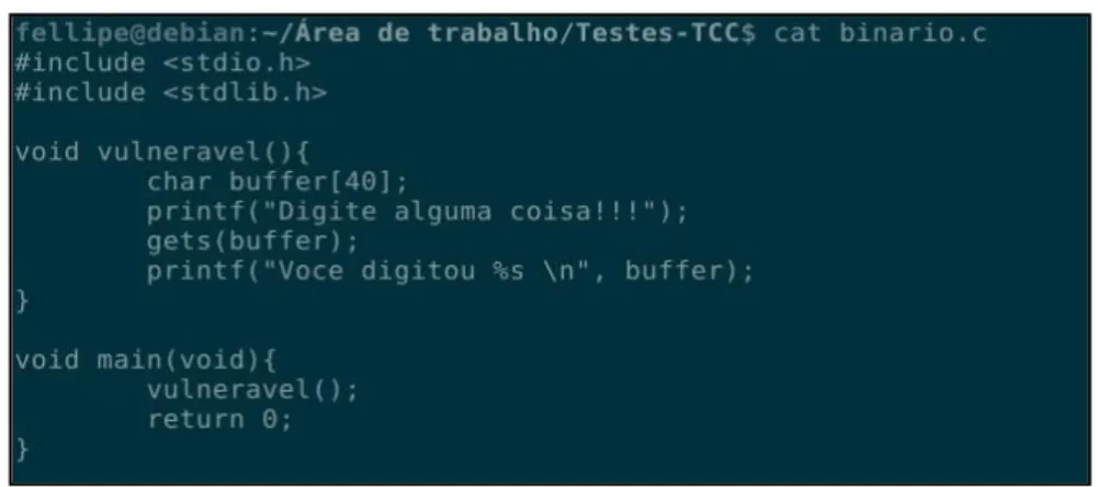 Figura 7 – Código fonte vulnerável ao stack buffer overflow. 