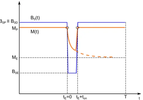 Figure 2.7: In the represented cycle, the order of the spin system at t E = 0 should be reproduced in the detection phase at t = t E + t on when t E → 0, to ensure the cycle reversibility.