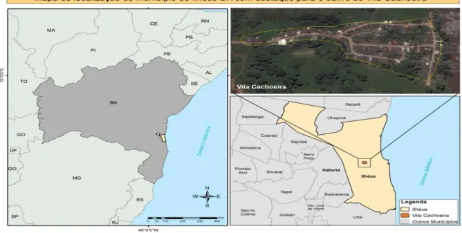 Mapa de Localização do Município de Ilhéus com Destaque para o bairro da Vila  Cachoeira 