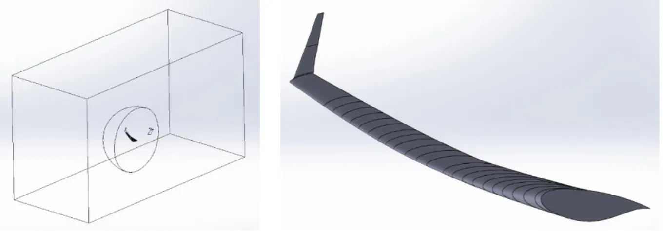 Figure 5-3: Wing and tail in the CFD environment and a sample of a deformed wing.