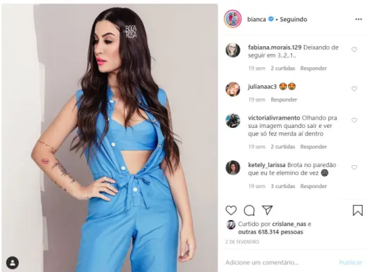 Figura 1 – Comentários dos seguidores sobre atitude de Bianca Andrade 