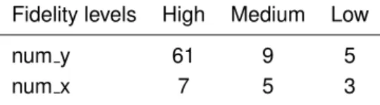 Table 5.5: Discretization associated to high, medium and low fidelity levels.