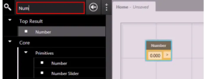 Figure 3.11: Dynamo search tab. Searching for a com- com-ponent, highlighted in red.