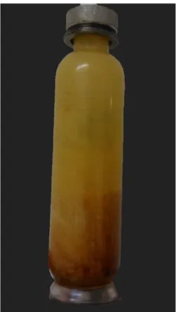 Figure 4.41: Formulation in a glass replica of an aerosol can of PU foam with microcapsules