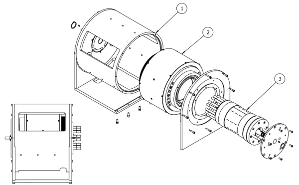 Figure 20 – Exploded view of the ﬁrst prototype. (1) External housing (for safety purposes);
