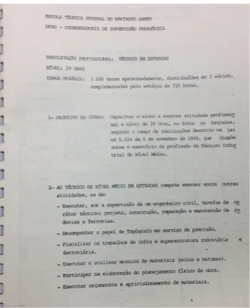 Figura 1 - Uma das páginas do documento no qual constam os  programas de ensino do curso Técnico em Estradas de 1983.