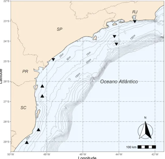 Figura 5 - Localização dos pontos amostrais de S. colias no Sudeste e Sul do Brasil utilizadas  no presente estudo