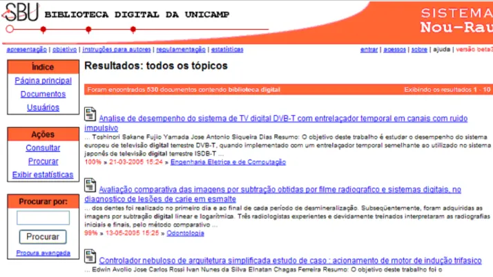 Figura 13. Resultado da busca da biblioteca digital da UNICAMP  Fonte: BD-UNICAMP (2005)