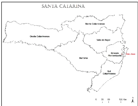 Figura 5 – Mapa de Santa Catarina enfatizando o município de São José. 