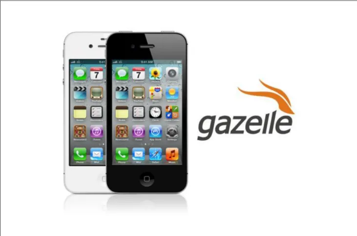 Figura 13: Ilustração do iPhone e a tela da aplicação Gazelle. 