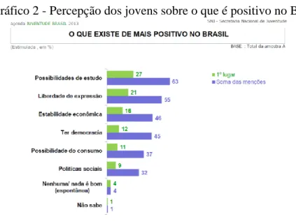 Gráfico 2 - Percepção dos jovens sobre o que é positivo no Brasil 