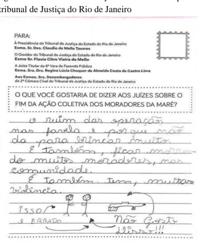 Figura 4 –Carta de uma criança da Maré enviada para o   tribunal de Justiça do Rio de Janeiro  