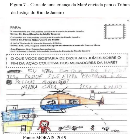 Figura 7 – Carta de uma criança da Maré enviada para o Tribunal   de Justiça do Rio de Janeiro 