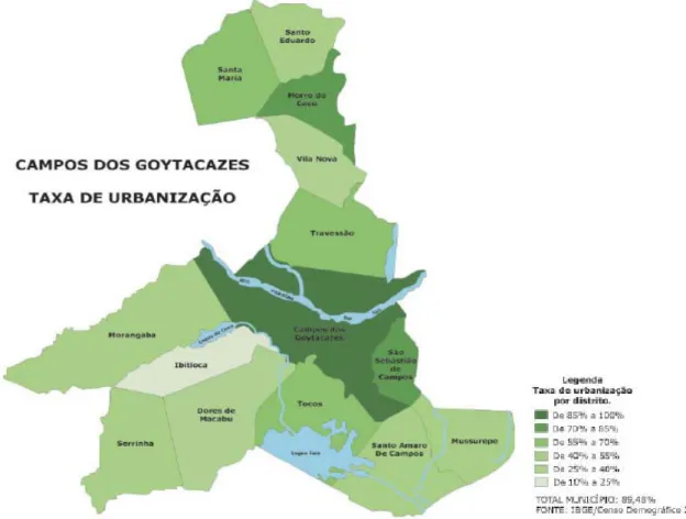 Figura 3: Mapa da Taxa de urbanização do Município de Campos dos Goytacazes 
