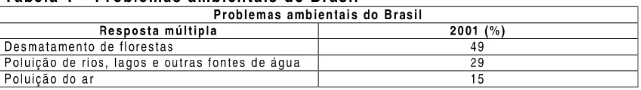 Tabela 4 – Problemas ambientais do Brasil 