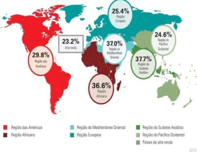 Mapa  1  –  Porcentagem  regional  da  violência  cometida  pelo  “parceiro  íntimo”,  segundo  a  OMS (2014): 