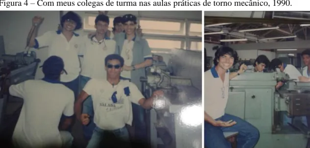 Figura 4 – Com meus colegas de turma nas aulas práticas de torno mecânico, 1990. 