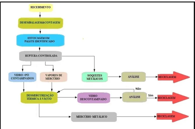 Figura 2.1 Diagrama do processo de descontaminação de resíduos e recuperação   do mercúrio .Fonte : Apliquim Brasil Recicle, 2011