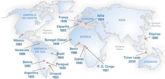 Figura 1 - Mapa da presença da Congregação Azul no mundo 