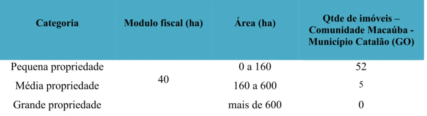 Tabela 3- Tamanho das propriedades da Comunidade Macaúba -2011 
