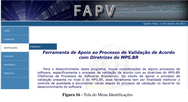 Figura 16 - Tela do Menu Identificações 