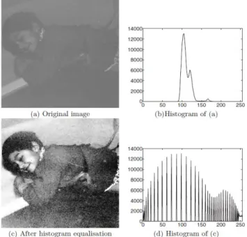 Figura  3.2:  Equalização  de  histogramas.  Imagem  ruím  (a,b)  image  melhorada  (c,d)