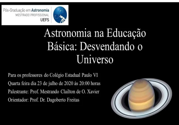 Figura 14 - Card de chamada para a palestra: Astronomia na Educação básica: Desvendando o Universo