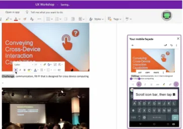 Figure 5. On the PC, the user activates Dual-Screen Façade by clicking the grey icon (top-right) (here using MS OneNote)