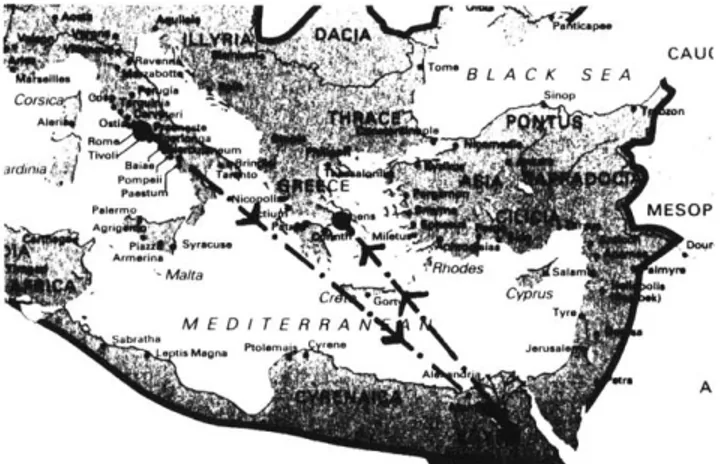 Fig.  10.  Kahn's  itinerary  of 1950-51  trip  to Italy, Egypt  and Greece.