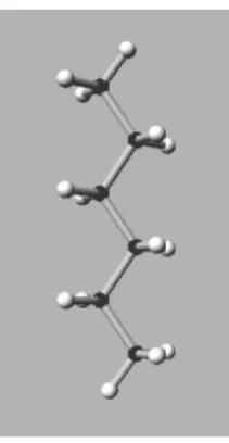 Figure 2: Carbon chain (6 carbon atoms) p u b l i c void b u i l d ( ) { 2 b u i l d B a c k b o n e ( ) ; addTop ( ) ; 4 f o r ( i n t k = 1 ; k &lt; cNum−1; k++ ) addH2 ( k ) ; addBottom ( ) ; 6 c r e a t e B o n d s ( ) ; c r e a t e A n g l e s ( ) ; 8